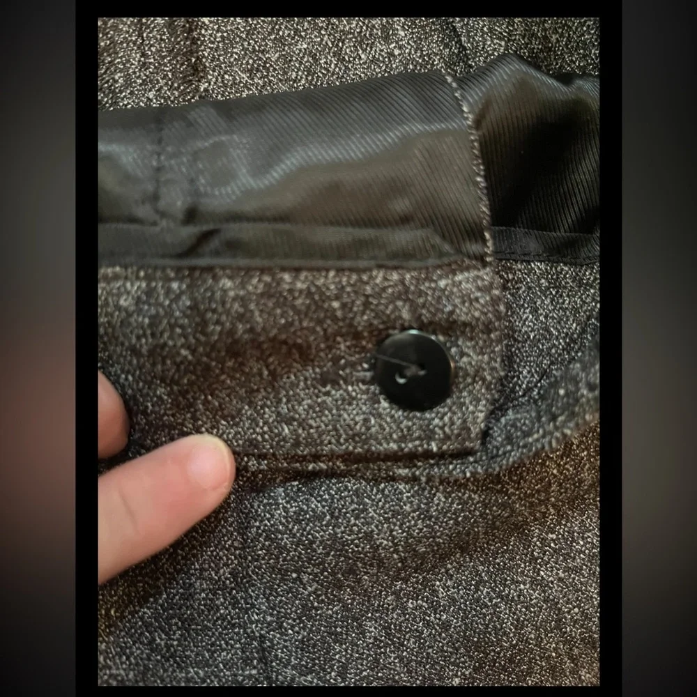 Zara Basic Side Pockets W/Front Zip, Button, & Metallic Hook Wool Grey Trousers